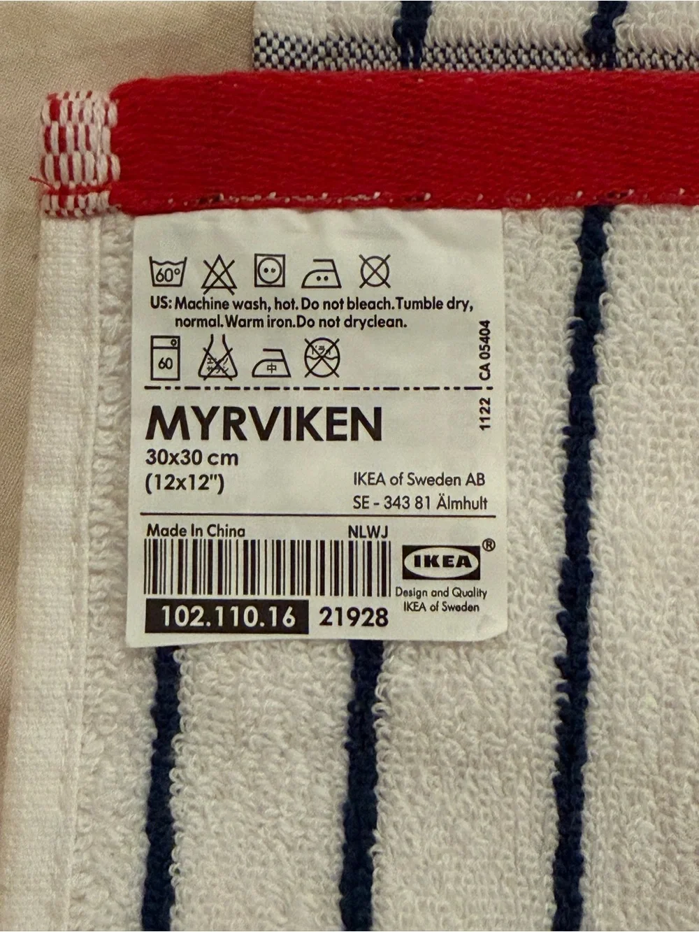IKEA dishcloths MYRVIKEN White  with Navy Stripes and Red Trim